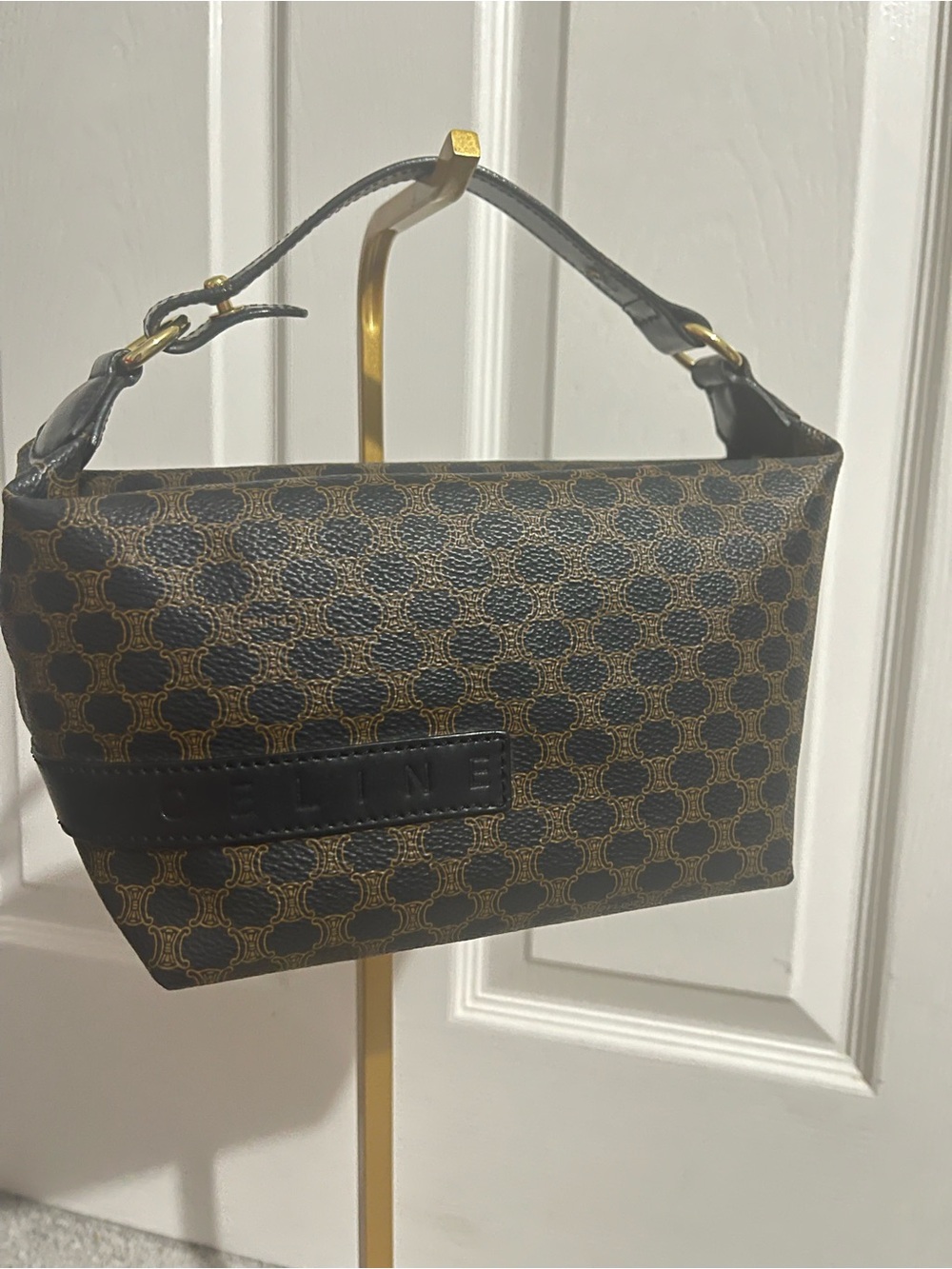 CELINE - Black Brown Macadam Pochette Hobo Bag